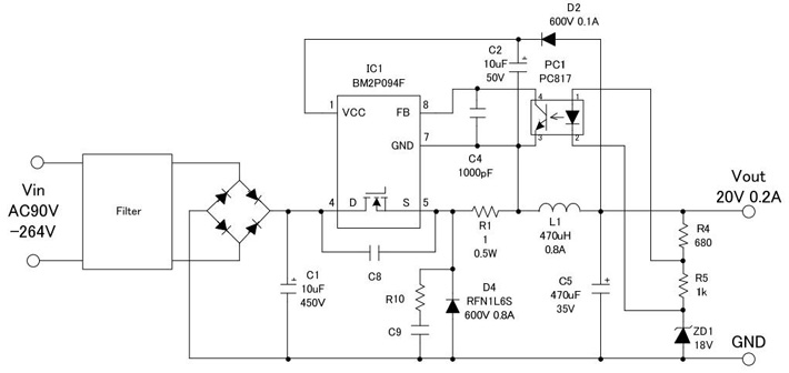 非絶縁型バックコンバータの回路事例