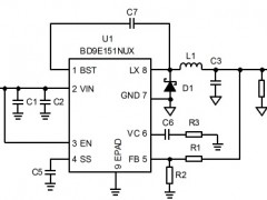 电路图:DC/DC Buck Converter Reference Circuit: Vin=8.0V to 28V, Iomax=1.2A