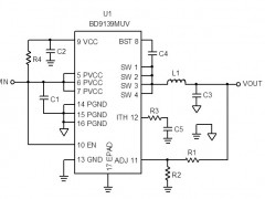 电路图:DC/DC Buck Converter Reference Circuit: Vin=2.7V to 5.5V, Iomax=3.0A