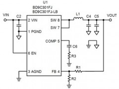 电路图:DC/DC Buck Converter Reference Circuit: Vin=2.7V to 5.5V, Iomax=3A